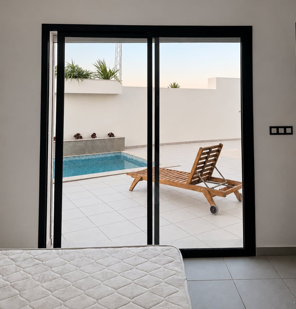 Chambre ouverte sur la piscine